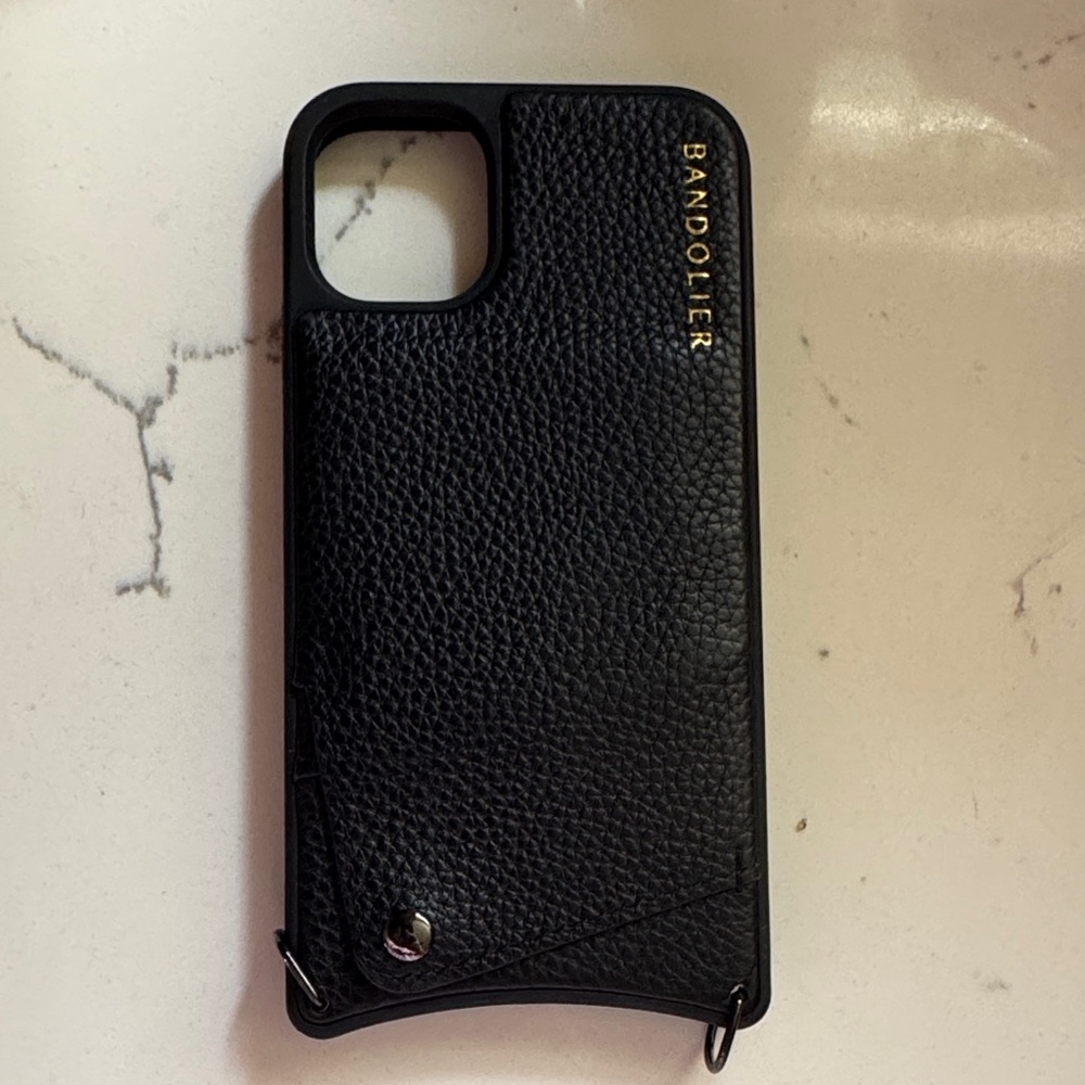 Bandolier Black Pebbled Leather Phone Case with Card Pocket Wallet iPhone 13